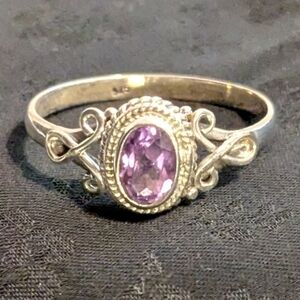 Elegant Genuine Amethyst 925 Solid Sterling Silver Ring Size 11